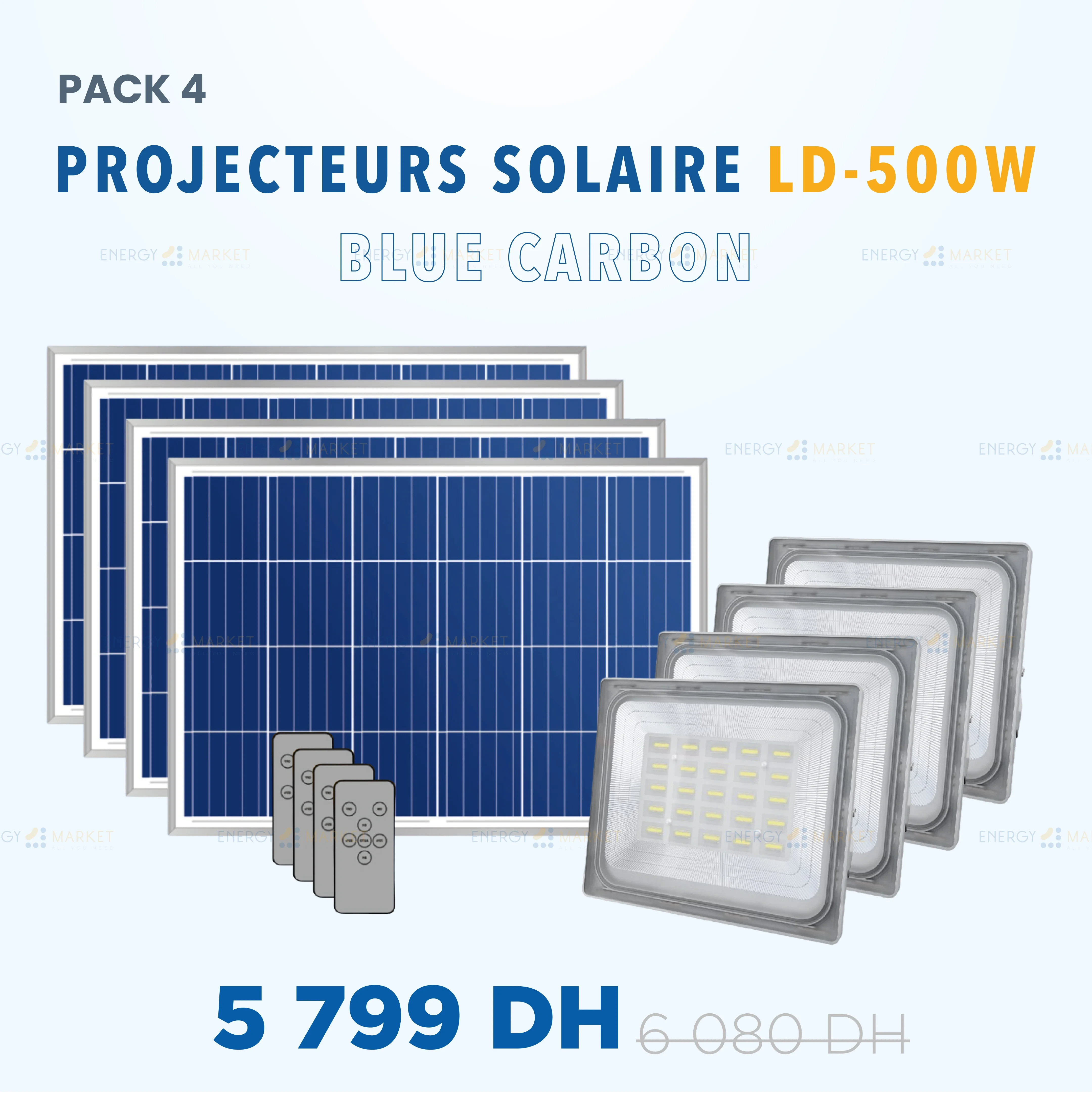 Pack 4 Projecteurs Solaire Blue Carbon LD 500W